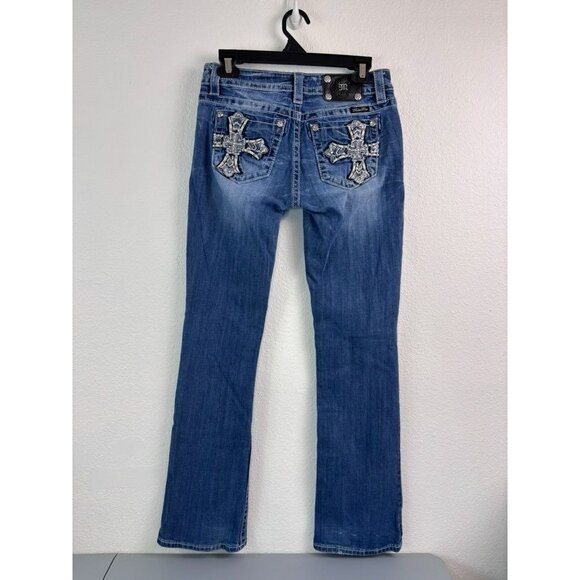 Miss Me women's‎ 27 relaxed boot cut medium wash denim jeans cross embroidered - Picture 3 of 8